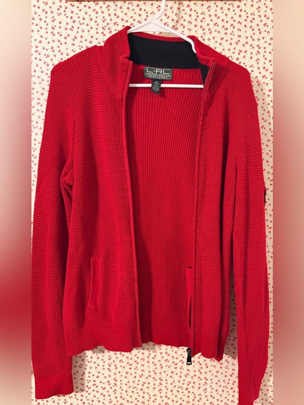 Ralph Lauren Red Full-Zip Knit Sweater - Picture 3 of 6